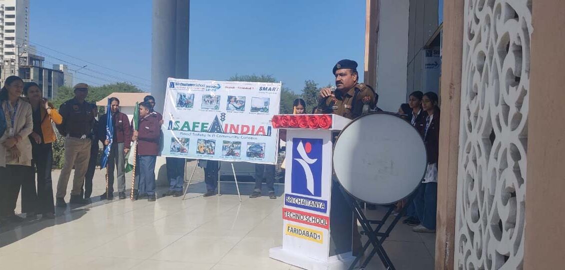 Assistant Police Commissioner Traffic Pratham created awareness among the students of Sri Chaitanya Techno School by giving them information about traffic rules, cyber fraud and ill effects of drugs.