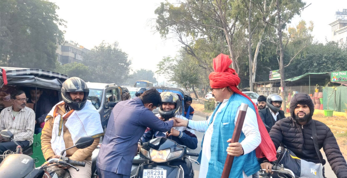 Special awareness campaign conducted by community policing team towards road safety and traffic rules at Ajraunda Chowk.