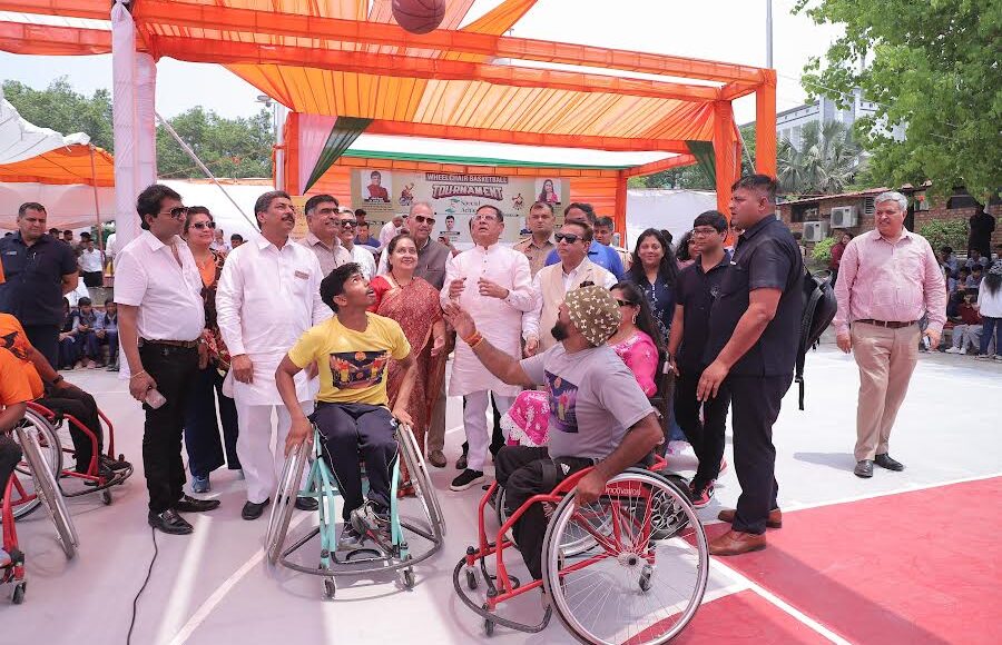 State Minister Rajesh Nagar arrived at the closing ceremony of Special Achievers Wheelchair Basketball Tournament