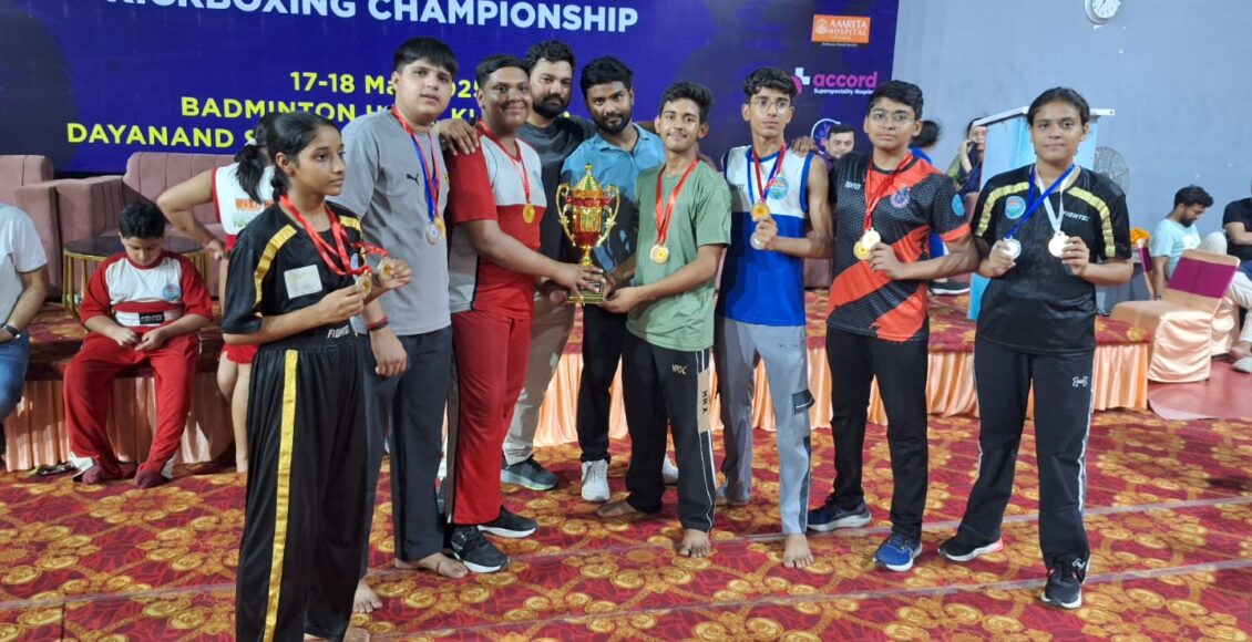 Kickboxer Chinmay Goyal won gold medal in district level kickboxing competition
