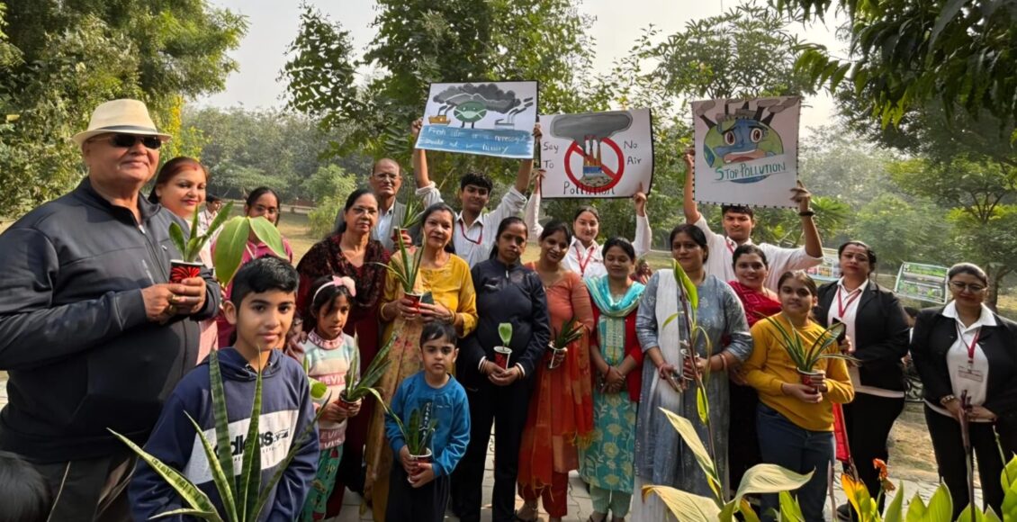 GD Goenka School 15A organised an anti-pollution drive; parents planted trees along with children.