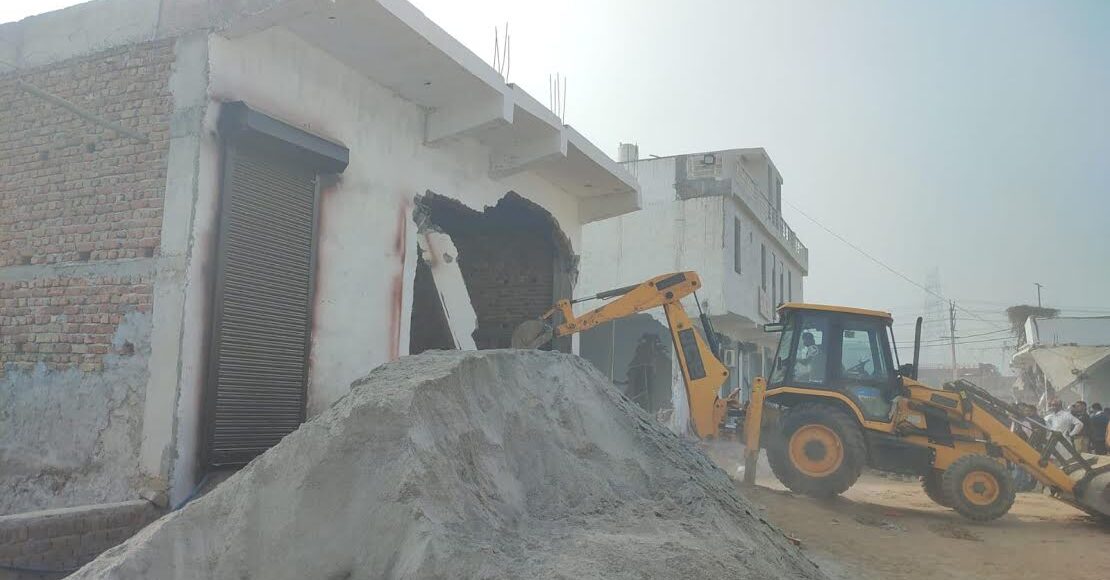 Bulldozers demolished illegal colonies along the Delhi-Mumbai Expressway, razing shops and houses built on 18 acres of land.