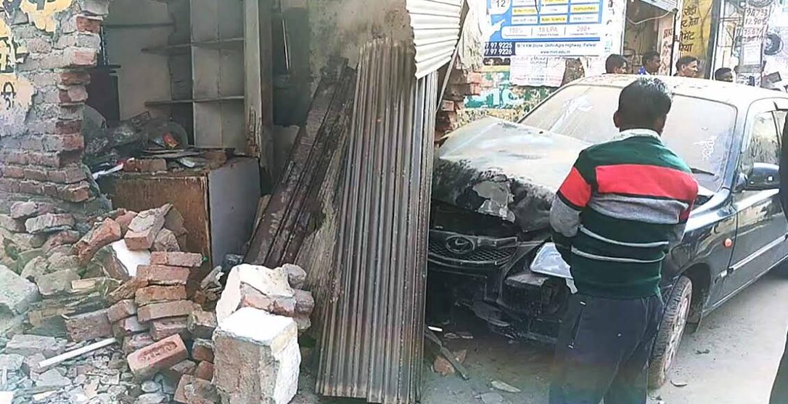 A Honda City crashed into a shop in SGM Nagar after breaking through the shutter.