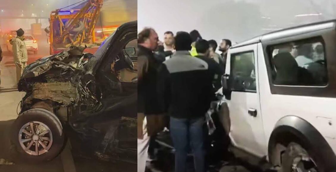 On the Delhi-Mathura National Highway, a drunk Scorpio driver completely wrecked a Mercedes and a Thar, leaving one person injured.