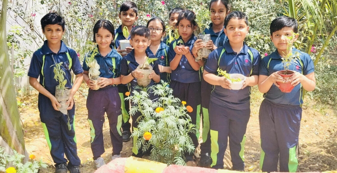 On Earth Day celebration at K.C.M Public School Banchari, students gave the message of environmental protection.