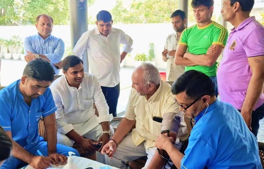 People doing yoga at the foundation day programme organised by the Indian Yoga Institute