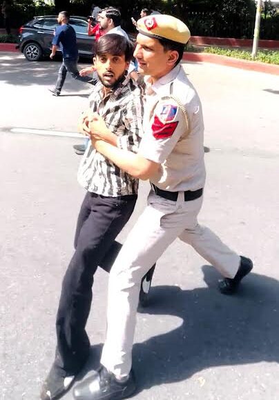 Youth leader Gaurav Chaudhary courted arrest during the Congress protest in Delhi.